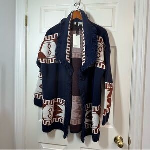 NWT COCOGIO Navy and White Patterned Cardigan Size Medium